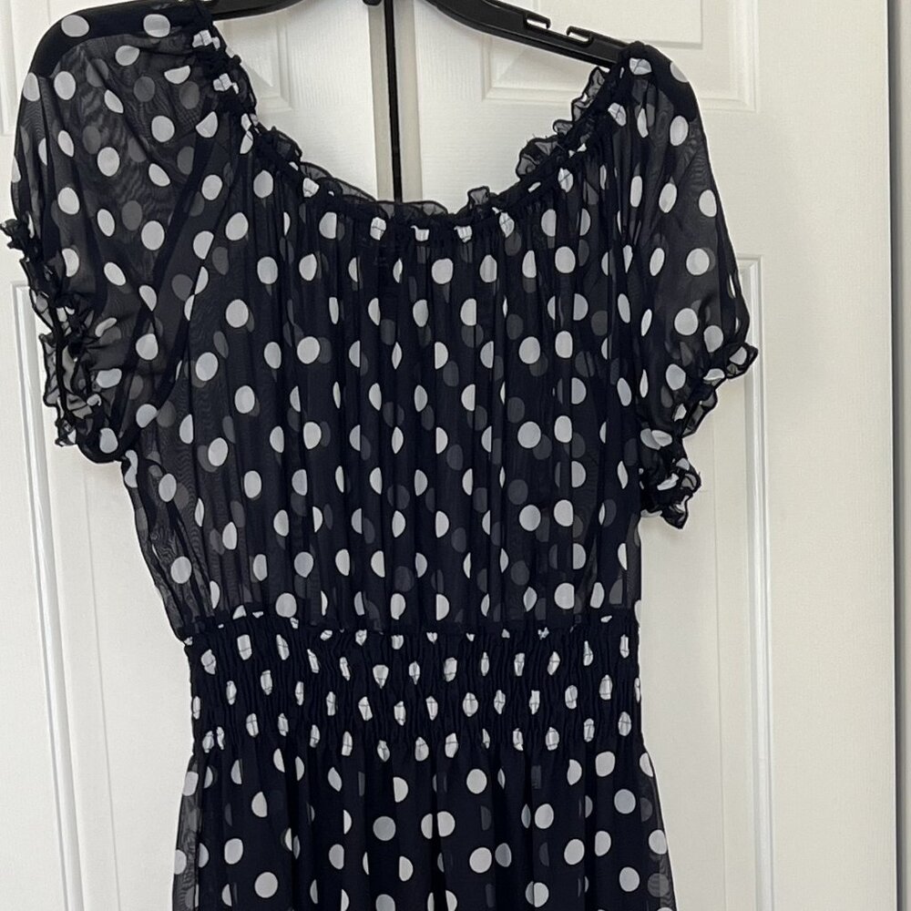 Kate and Lily 14 Petite Blue and White Polka Dot  Sheer Dress